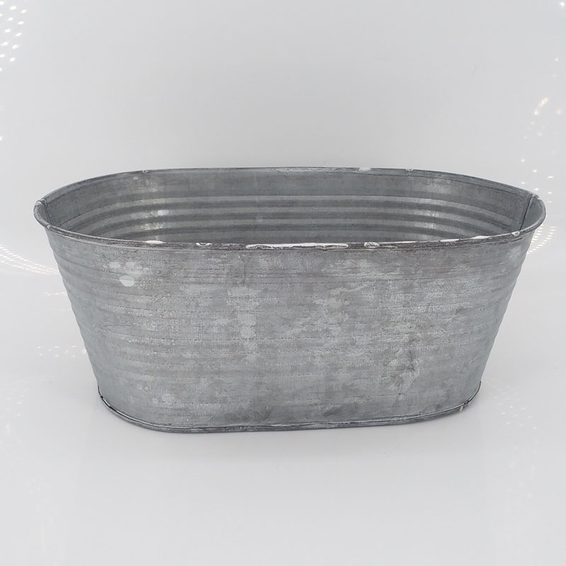 Zinc Greywahsed Ribbed Oval Planter with Hessian Ears (TD25cm) detail page